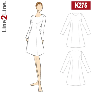 Line2Line snitmønster - K275 Kjole med prinsessesnit og vidde, fast